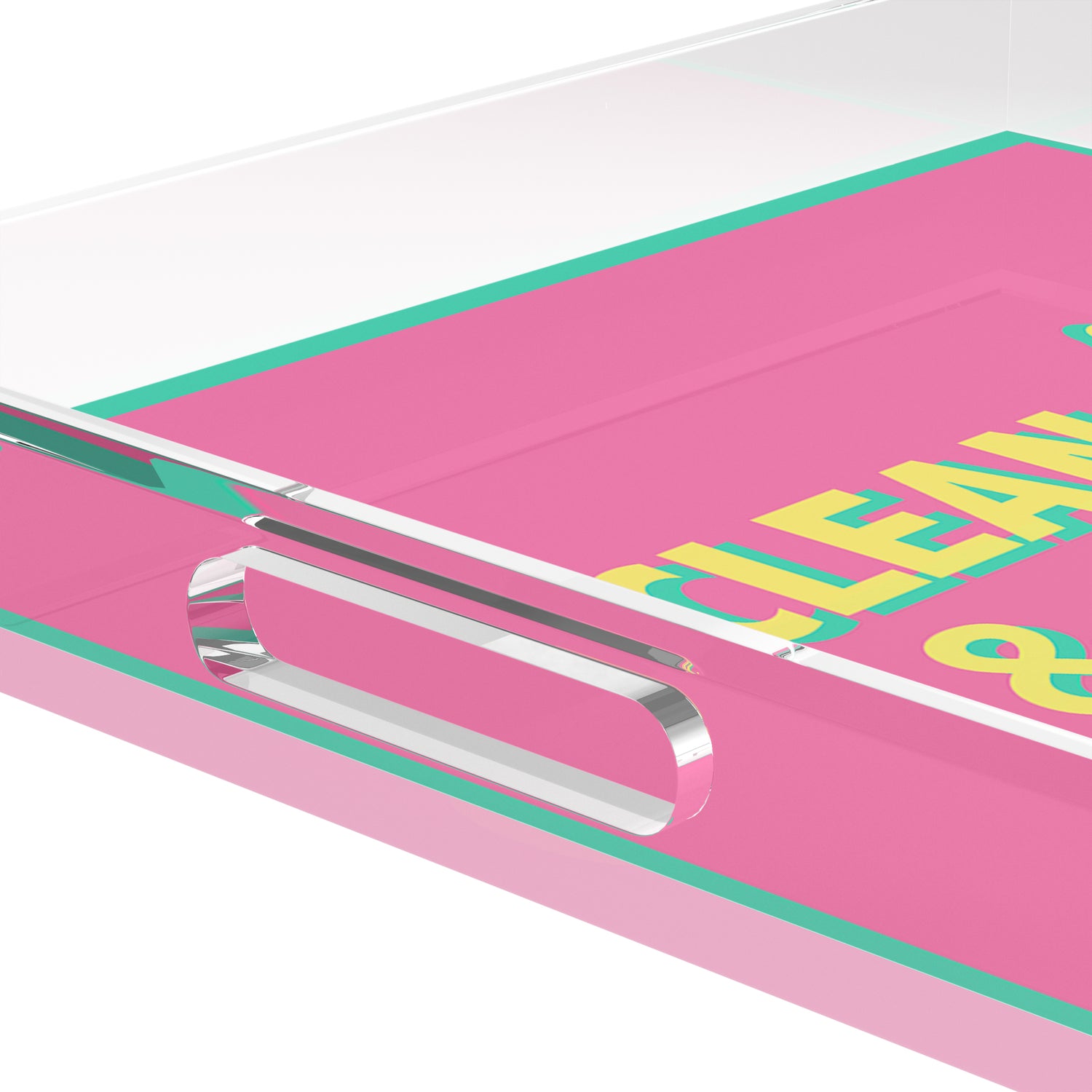 Canasta Clean and Dirty Pink Yellow 12X12 Acrylic Tray - nicolettemayer.com 