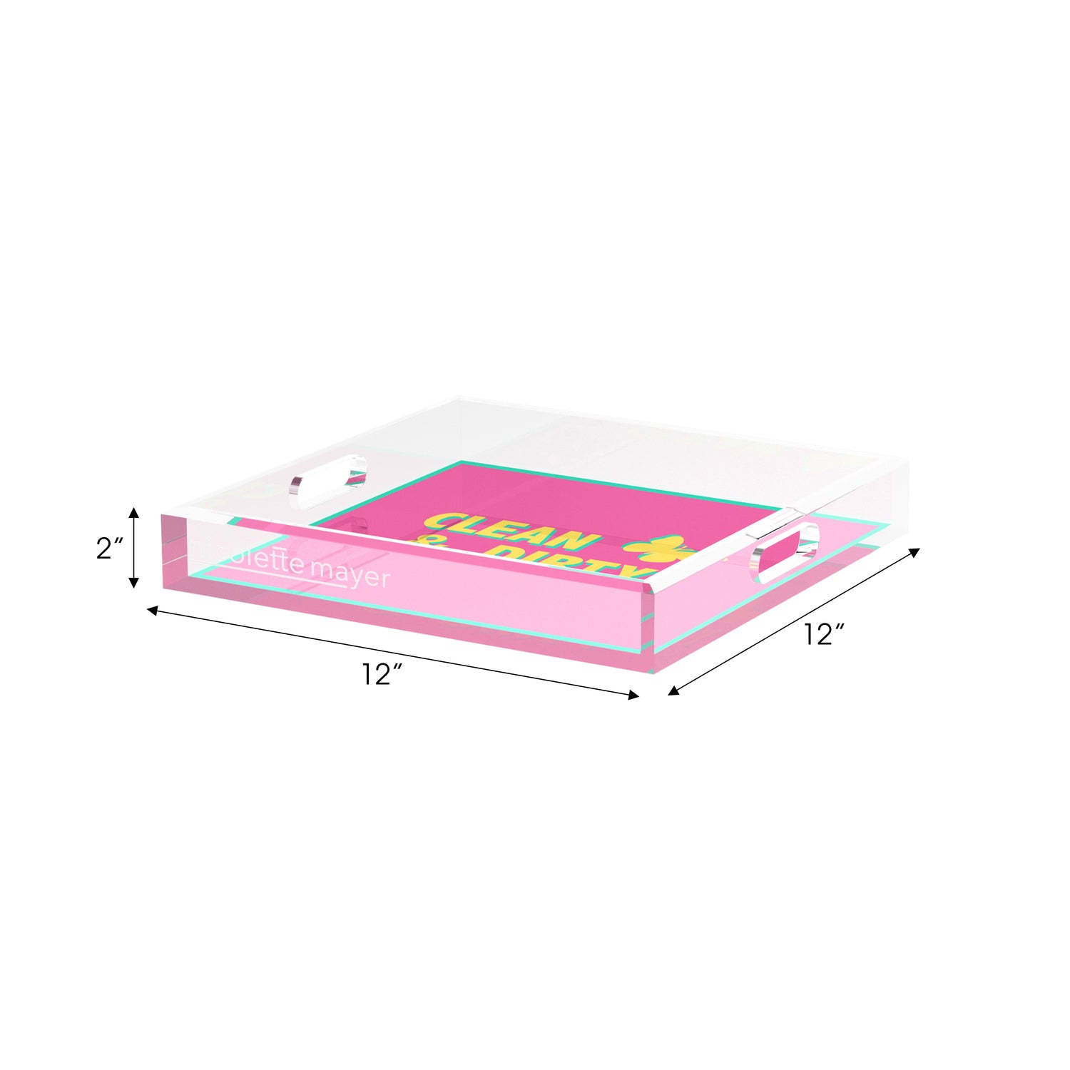 Canasta Clean and Dirty Pink Yellow 12X12 Acrylic Tray - nicolettemayer.com 