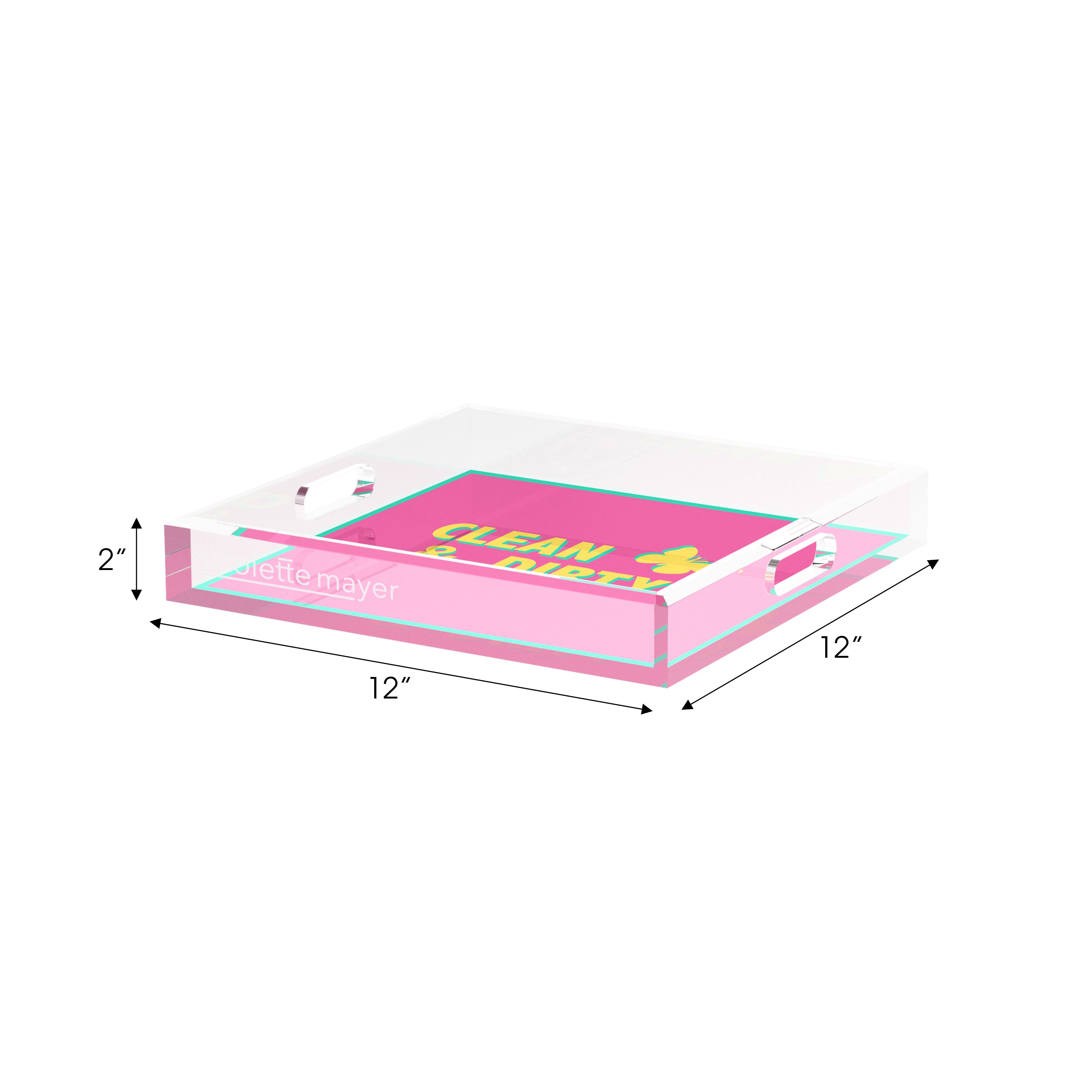 Canasta Clean and Dirty Pink Yellow 12X12 Acrylic Tray - nicolettemayer.com 