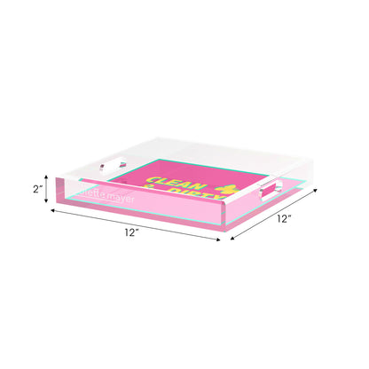 Canasta Clean and Dirty Pink Yellow 12X12 Acrylic Tray - nicolettemayer.com 