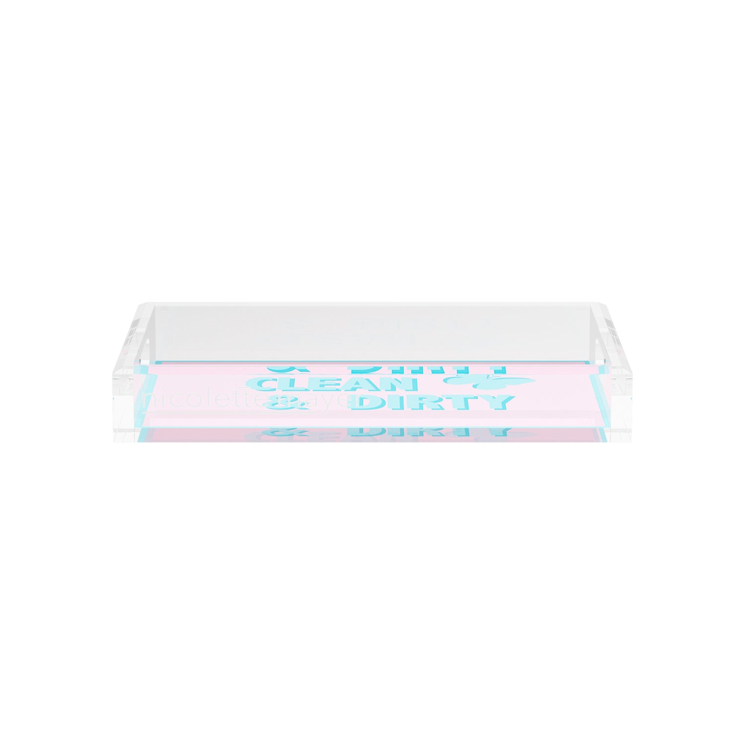 Canasta Clean and Dirty Pale Pink Blue 12.5x7.75 Acrylic Tray - nicolettemayer.com 