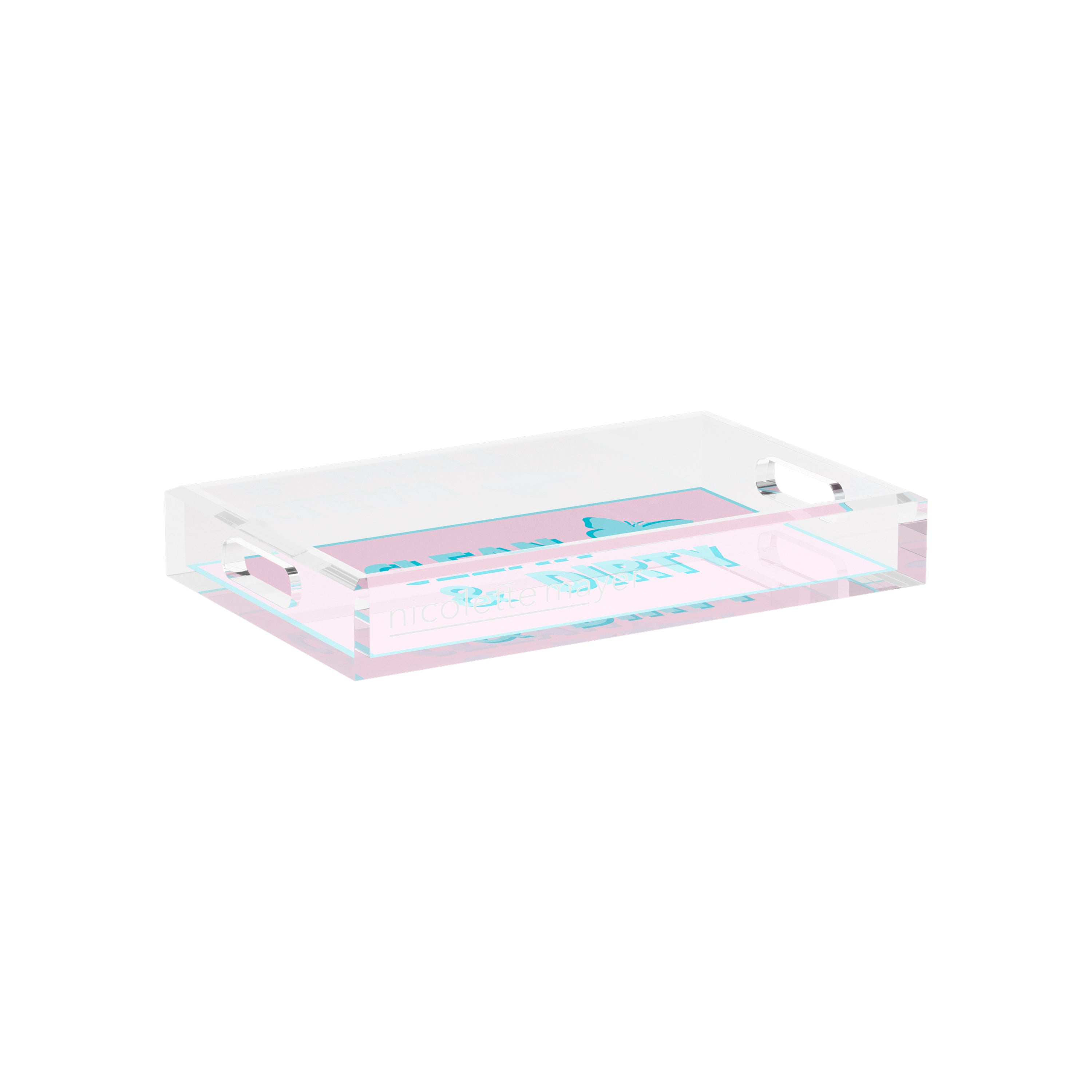 Canasta Clean and Dirty Pale Pink Blue 12.5x7.75 Acrylic Tray - nicolettemayer.com 