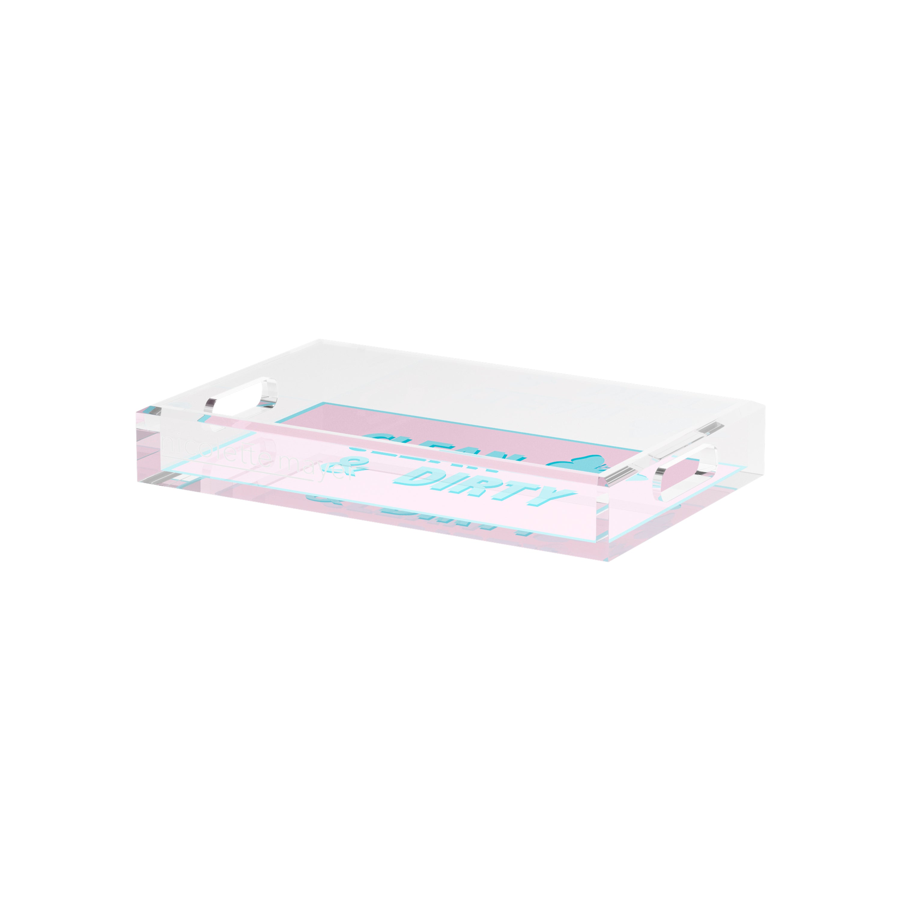 Canasta Clean and Dirty Pale Pink Blue 12.5x7.75 Acrylic Tray - nicolettemayer.com 
