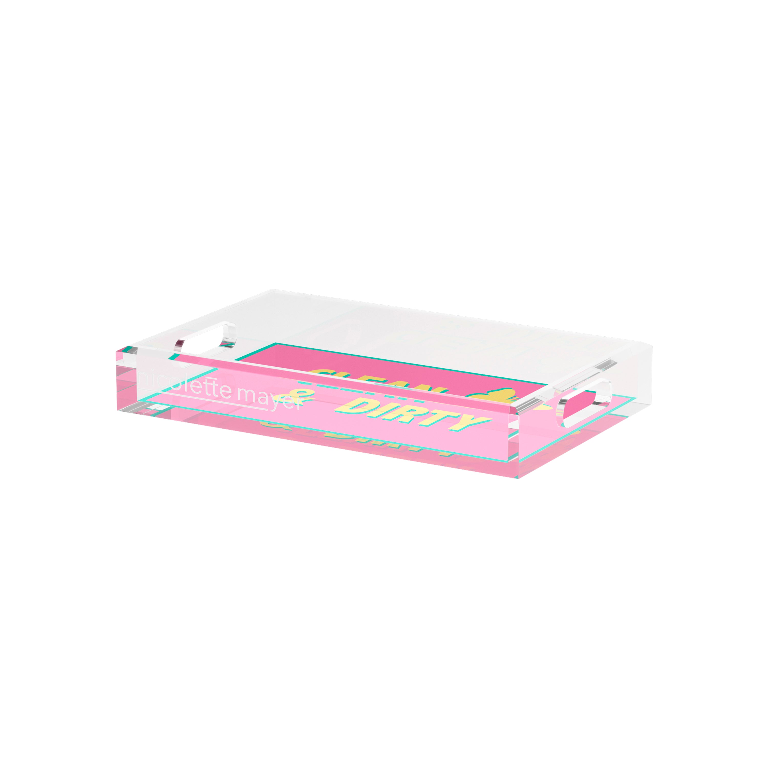 Canasta Clean and Dirty Pink Yellow 12.5x7.75 Acrylic Tray - nicolettemayer.com 