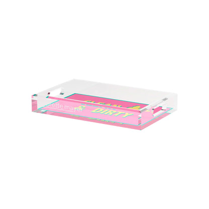 Canasta Clean and Dirty Pink Yellow 12.5x7.75 Acrylic Tray - nicolettemayer.com 