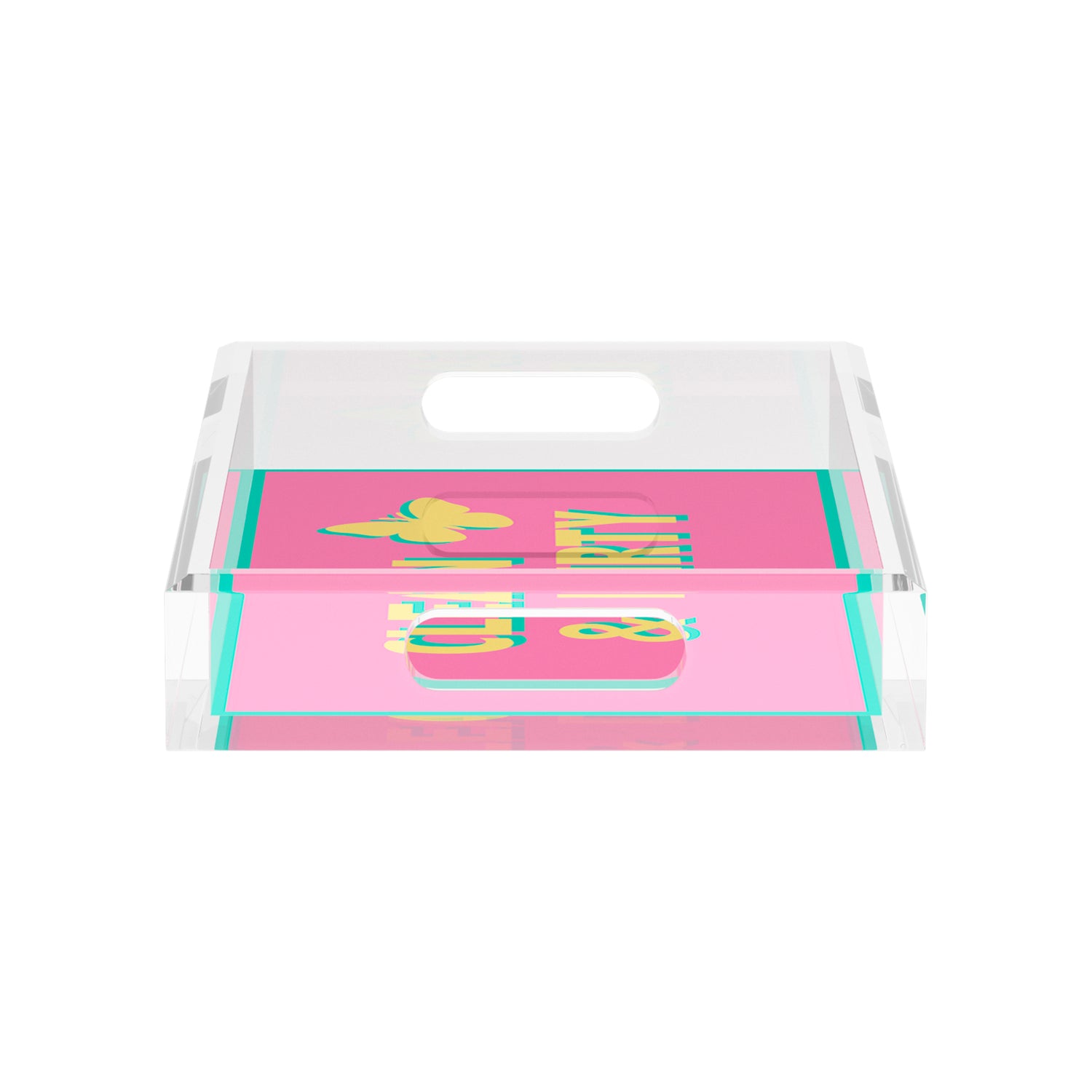 Canasta Clean and Dirty Pink Yellow 12.5x7.75 Acrylic Tray - nicolettemayer.com 