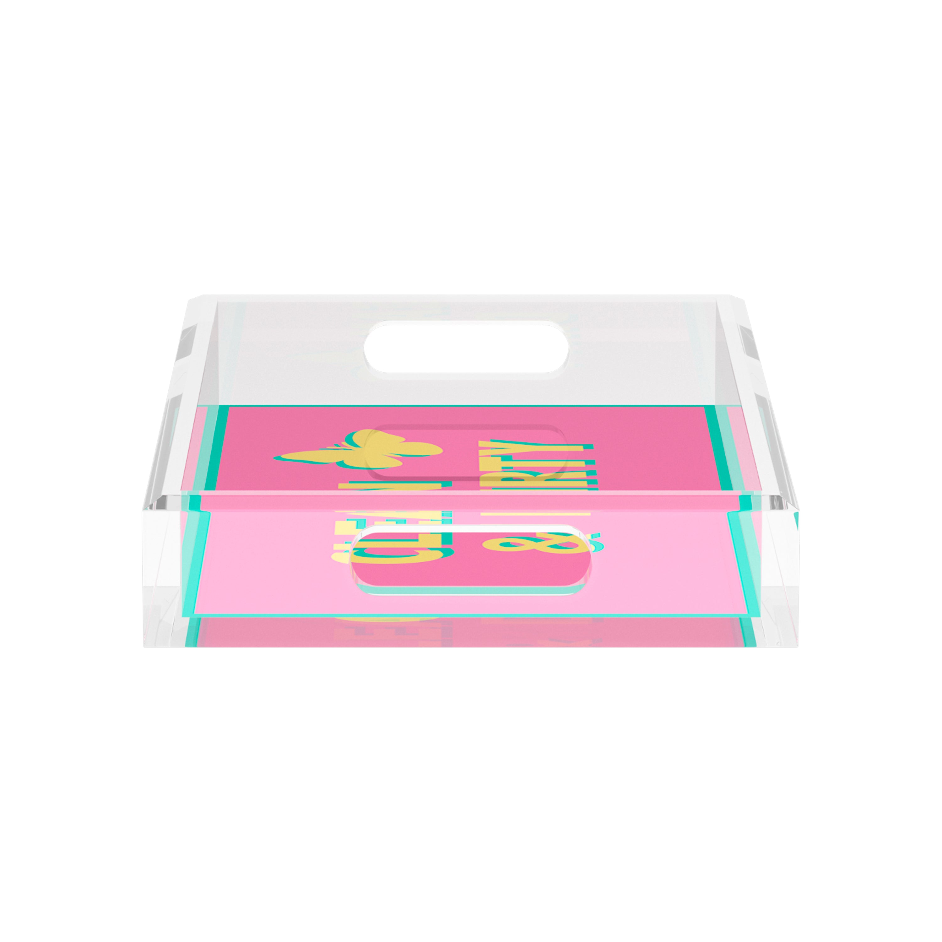 Canasta Clean and Dirty Pink Yellow 12.5x7.75 Acrylic Tray - nicolettemayer.com 