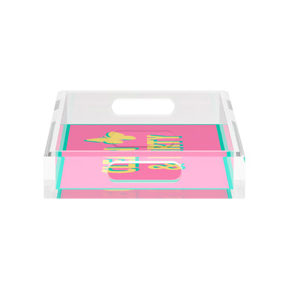 Canasta Clean and Dirty Pink Yellow 12.5x7.75 Acrylic Tray - nicolettemayer.com 