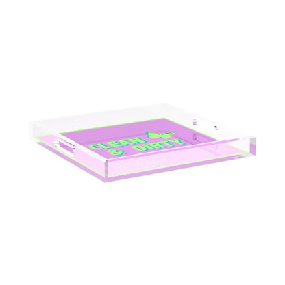 Canasta Clean and Dirty Lime Lilac 15X15 Acrylic Tray - nicolettemayer.com 