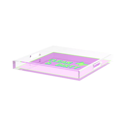 Canasta Clean and Dirty Lime Lilac 15X15 Acrylic Tray - nicolettemayer.com 