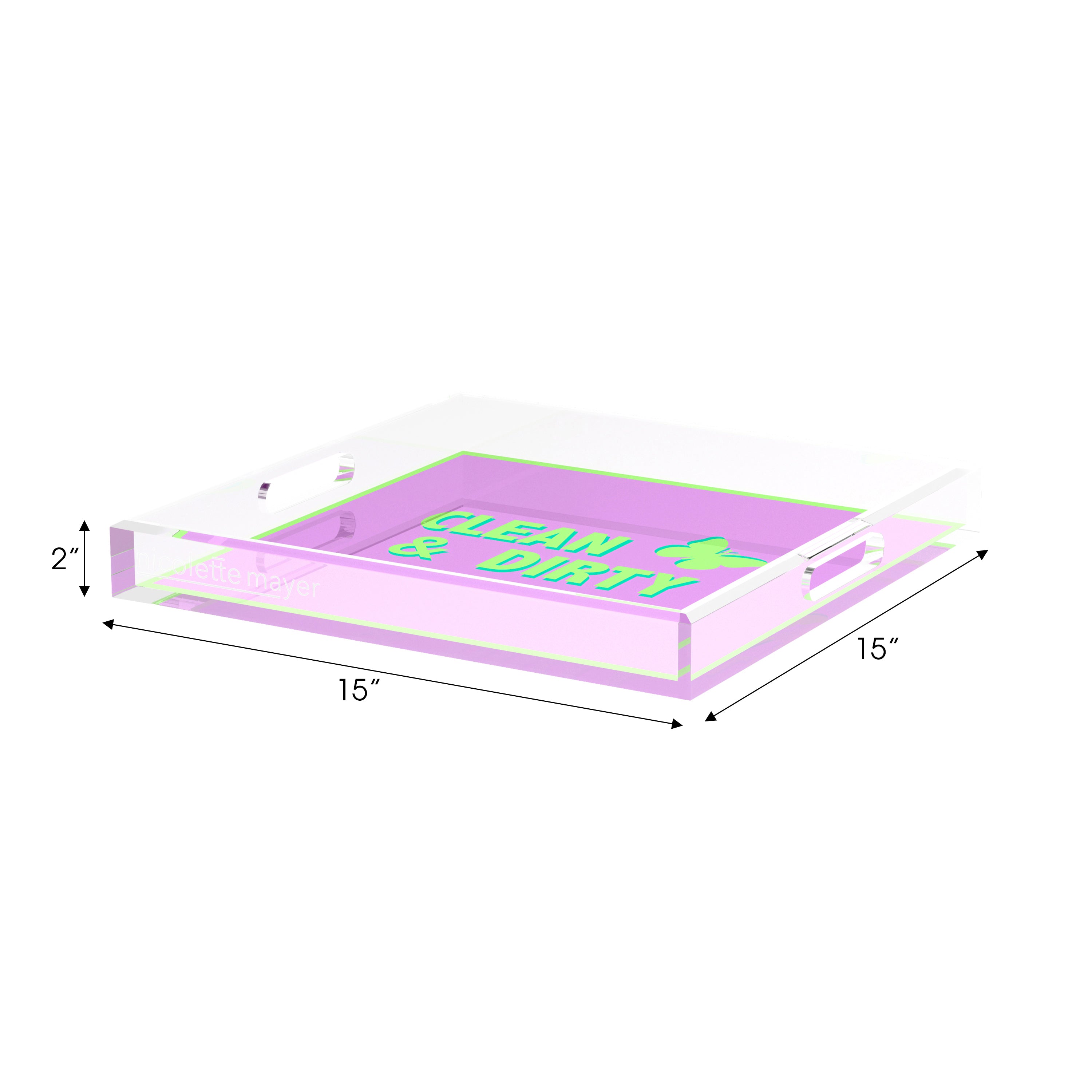 Canasta Clean and Dirty Lime Lilac 15X15 Acrylic Tray - nicolettemayer.com 