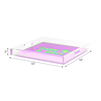 Canasta Clean and Dirty Lime Lilac 15X15 Acrylic Tray - nicolettemayer.com 