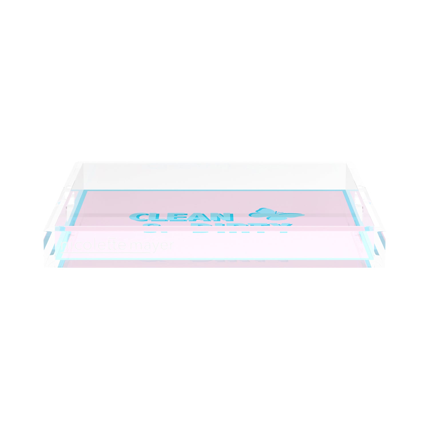 Canasta Clean and Dirty Pale Pink Blue 15X15 Acrylic Tray - nicolettemayer.com 