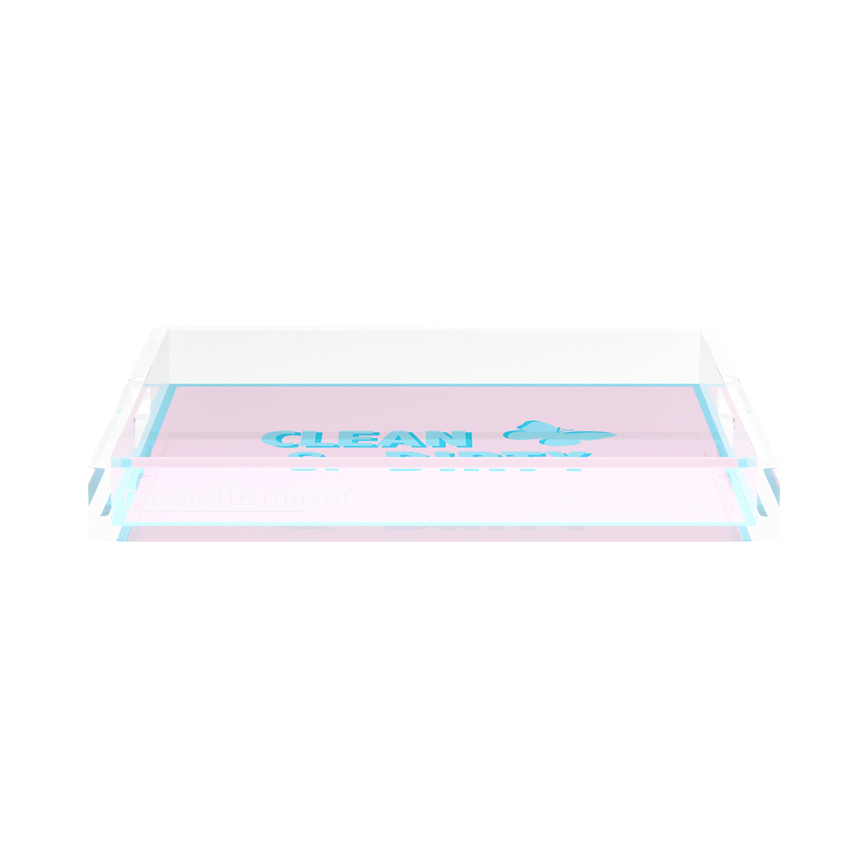 Canasta Clean and Dirty Pale Pink Blue 15X15 Acrylic Tray - nicolettemayer.com 