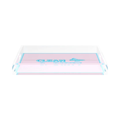 Canasta Clean and Dirty Pale Pink Blue 15X15 Acrylic Tray - nicolettemayer.com 