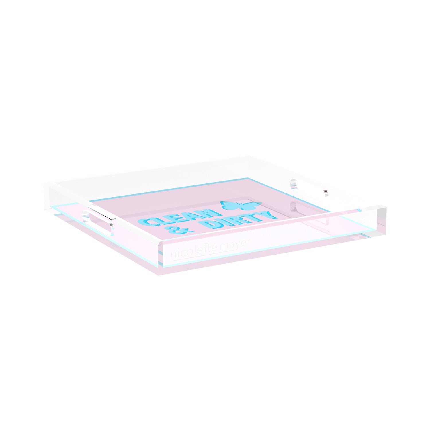 Canasta Clean and Dirty Pale Pink Blue 15X15 Acrylic Tray - nicolettemayer.com 