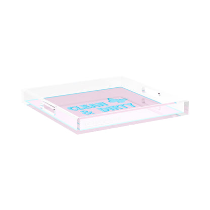 Canasta Clean and Dirty Pale Pink Blue 15X15 Acrylic Tray - nicolettemayer.com 