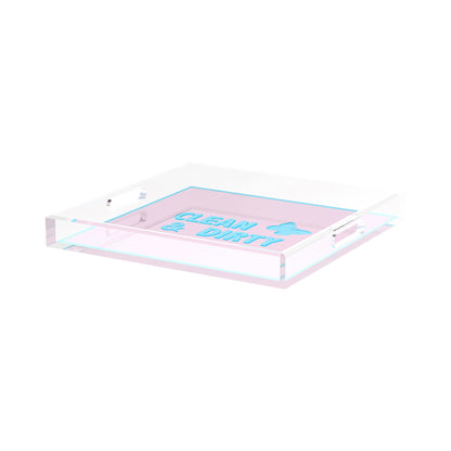 Canasta Clean and Dirty Pale Pink Blue 15X15 Acrylic Tray - nicolettemayer.com 