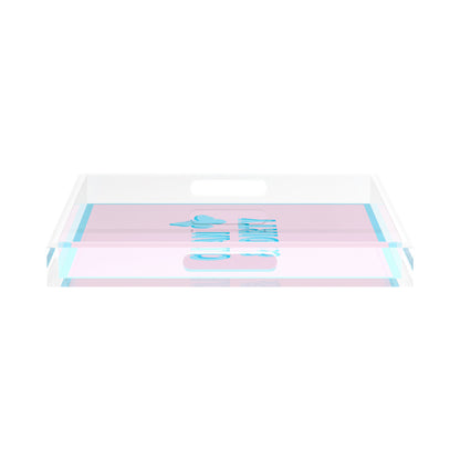 Canasta Clean and Dirty Pale Pink Blue 15X15 Acrylic Tray - nicolettemayer.com 