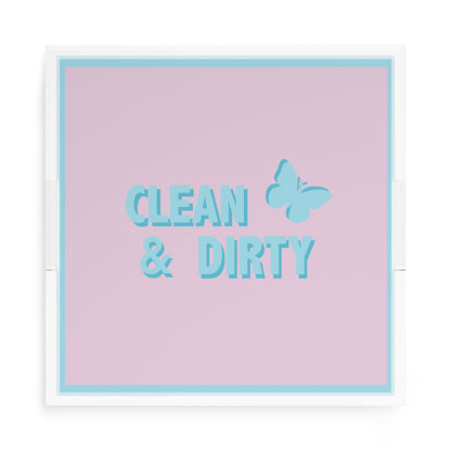Canasta Clean and Dirty Pale Pink Blue 15X15 Acrylic Tray - nicolettemayer.com 