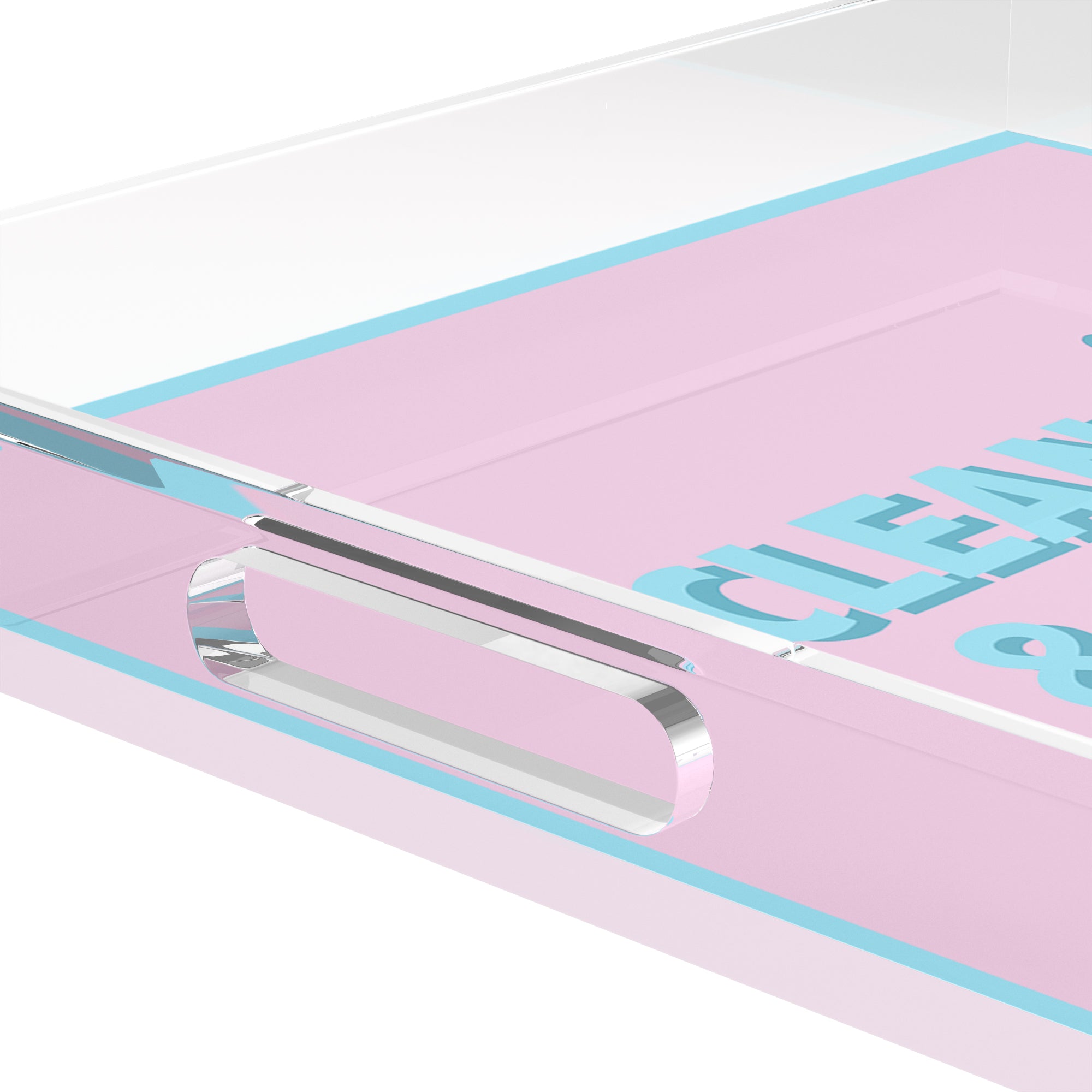Canasta Clean and Dirty Pale Pink Blue 15X15 Acrylic Tray - nicolettemayer.com 