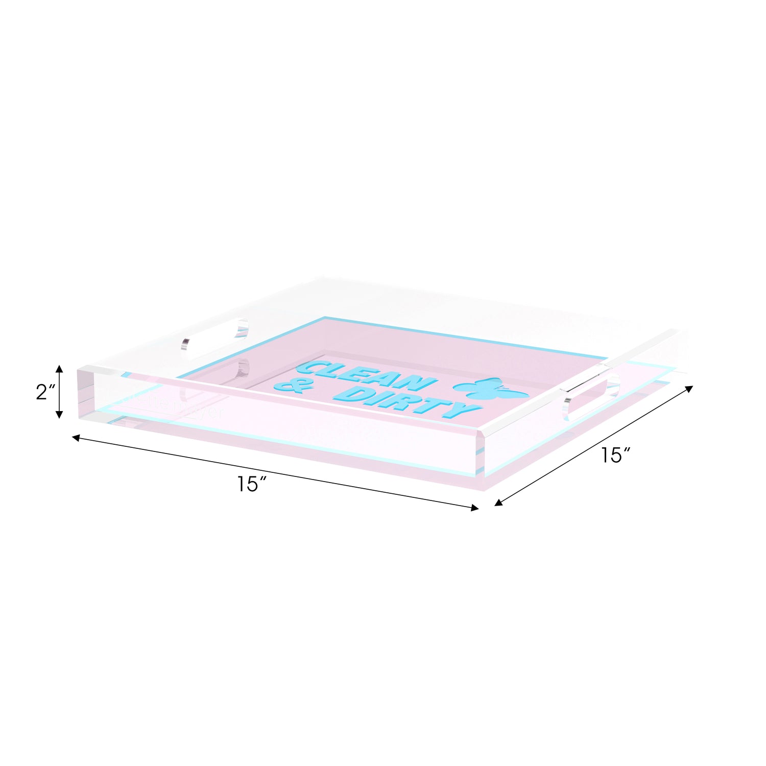 Canasta Clean and Dirty Pale Pink Blue 15X15 Acrylic Tray - nicolettemayer.com 