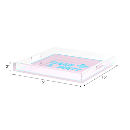 Canasta Clean and Dirty Pale Pink Blue 15X15 Acrylic Tray - nicolettemayer.com 
