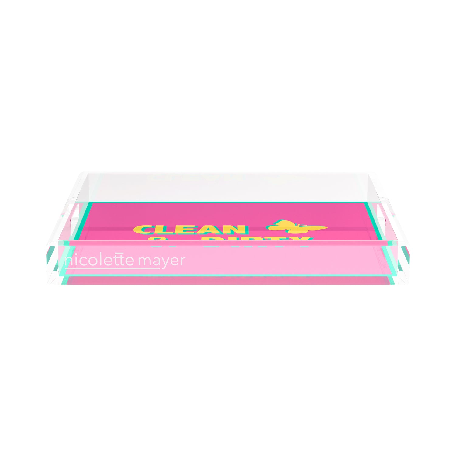 Canasta Clean and Dirty Pink Yellow 15X15 Acrylic Tray - nicolettemayer.com 