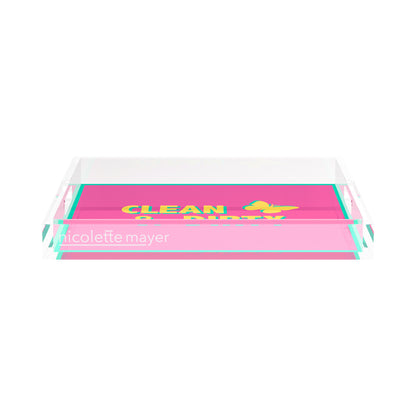 Canasta Clean and Dirty Pink Yellow 15X15 Acrylic Tray - nicolettemayer.com 