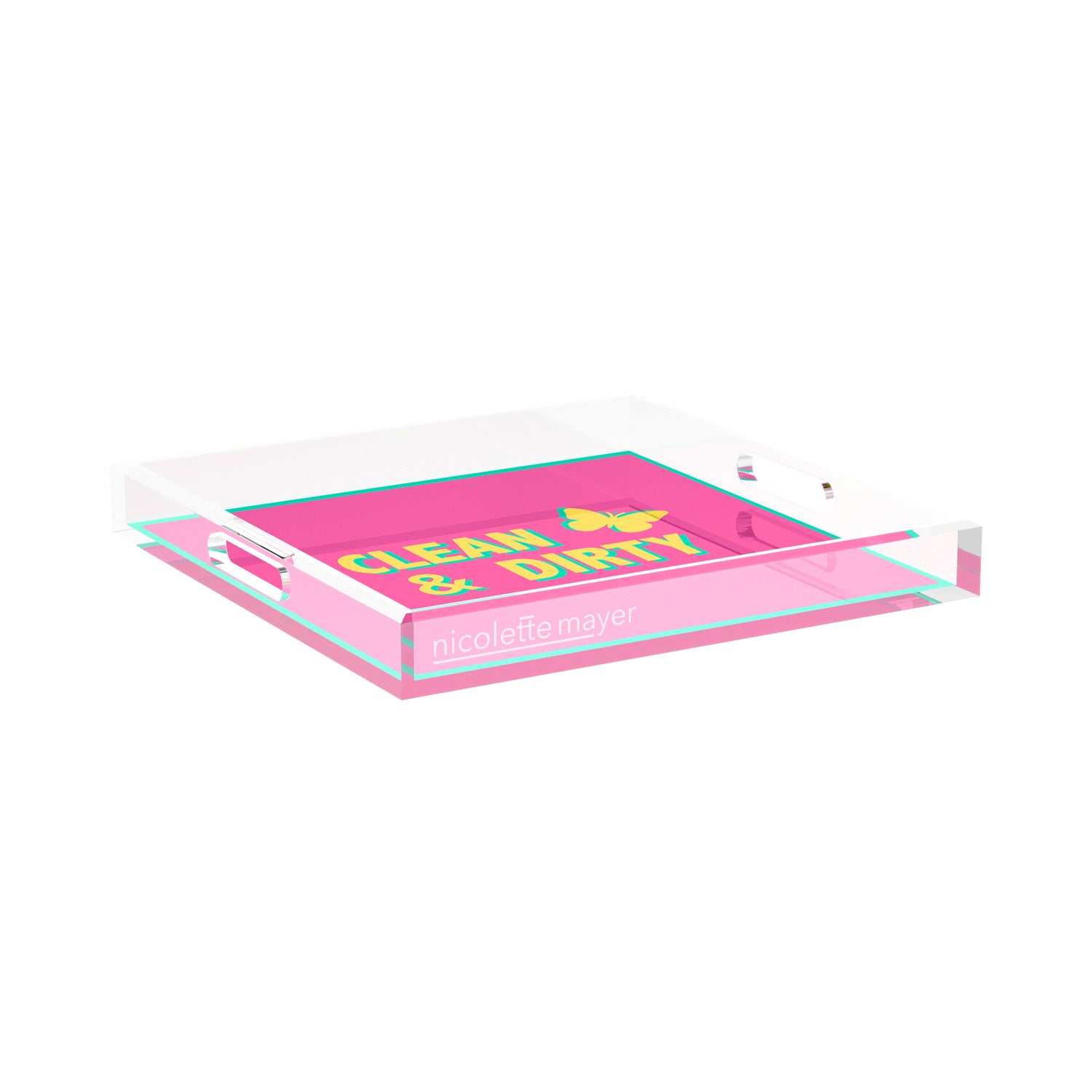 Canasta Clean and Dirty Pink Yellow 15X15 Acrylic Tray - nicolettemayer.com 
