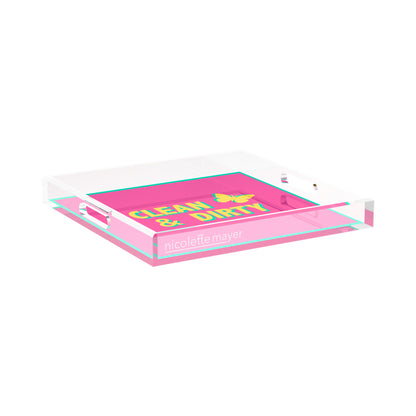 Canasta Clean and Dirty Pink Yellow 15X15 Acrylic Tray - nicolettemayer.com 
