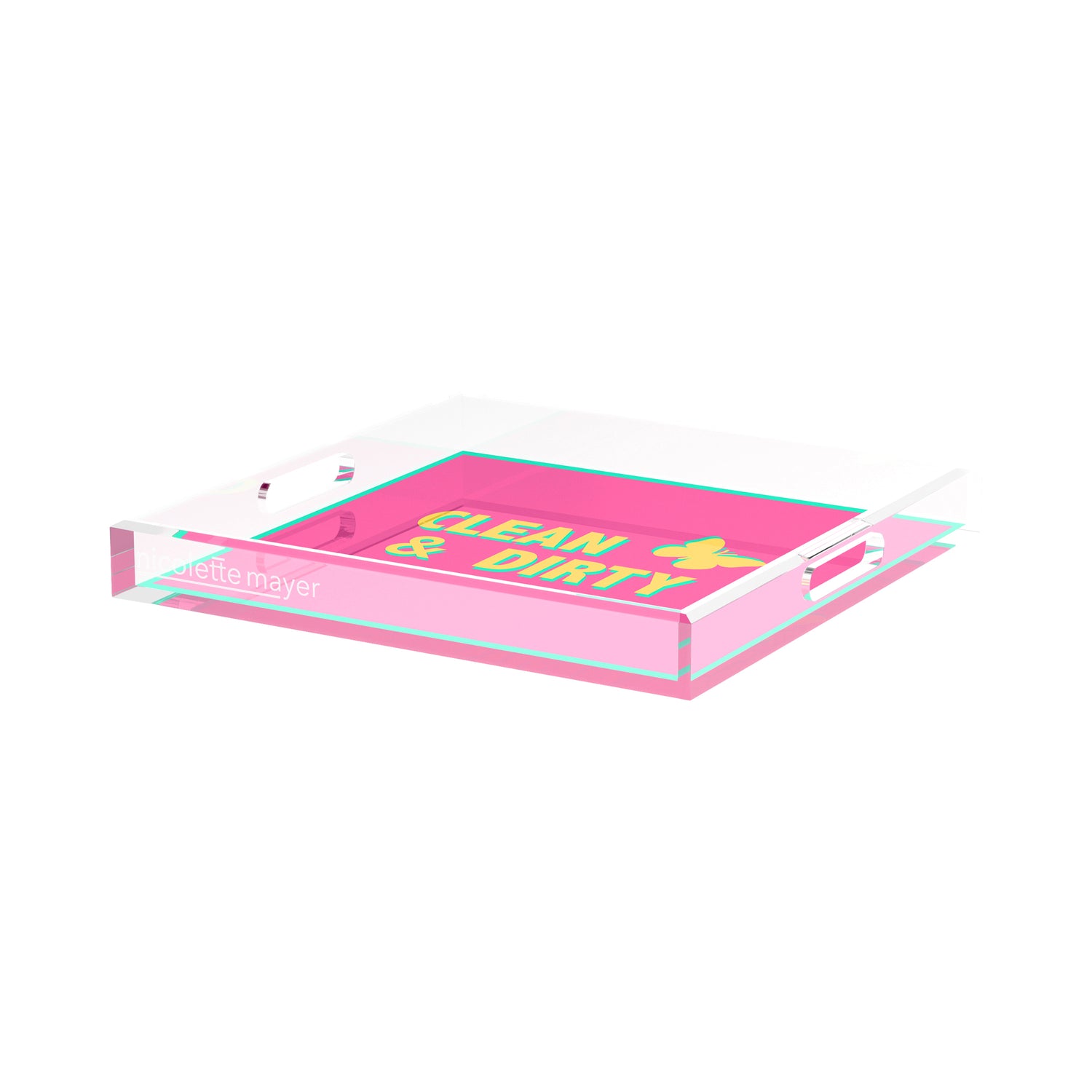 Canasta Clean and Dirty Pink Yellow 15X15 Acrylic Tray - nicolettemayer.com 