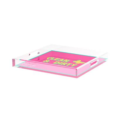 Canasta Clean and Dirty Pink Yellow 15X15 Acrylic Tray - nicolettemayer.com 