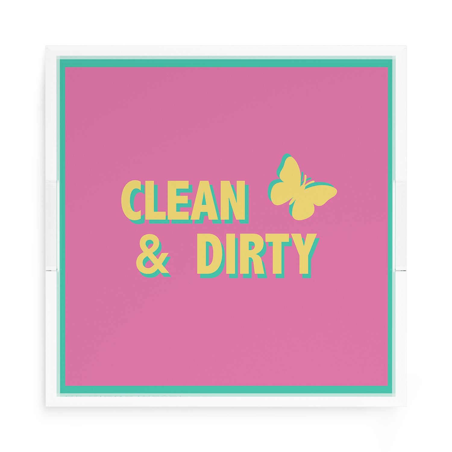 Canasta Clean and Dirty Pink Yellow 15X15 Acrylic Tray - nicolettemayer.com 