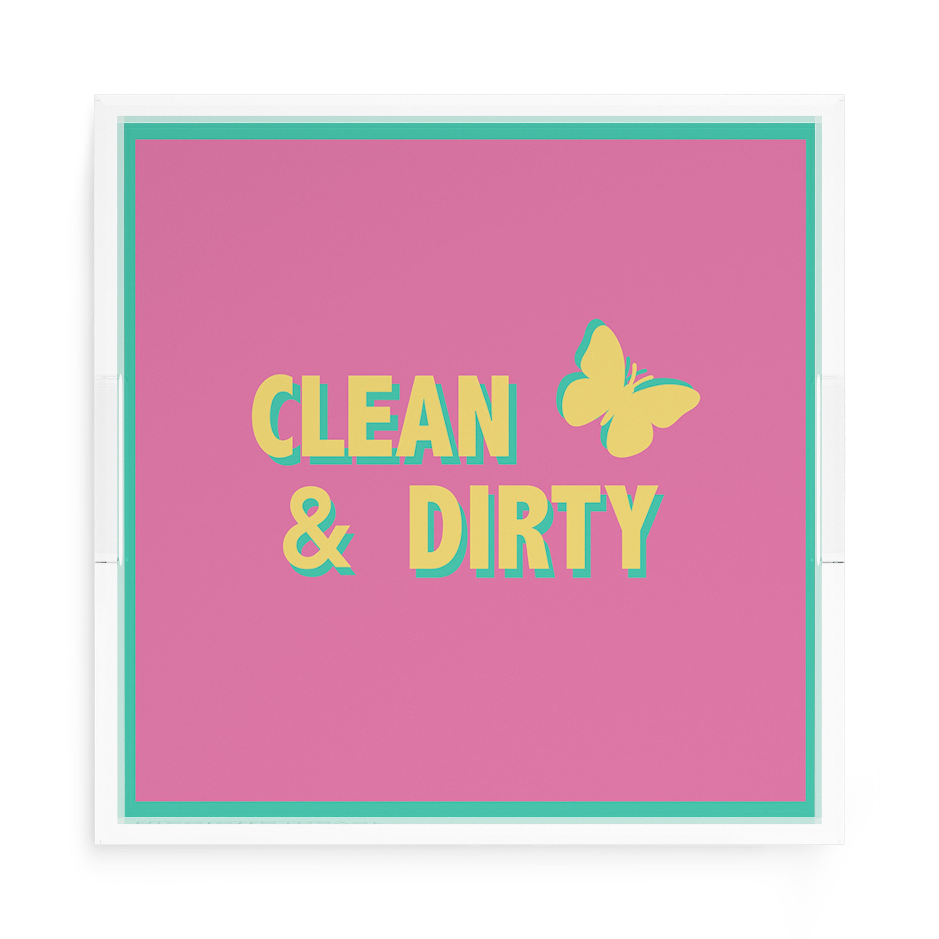 Canasta Clean and Dirty Pink Yellow 15X15 Acrylic Tray - nicolettemayer.com 