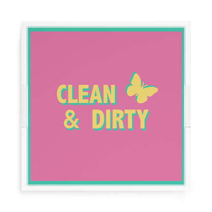 Canasta Clean and Dirty Pink Yellow 15X15 Acrylic Tray - nicolettemayer.com 
