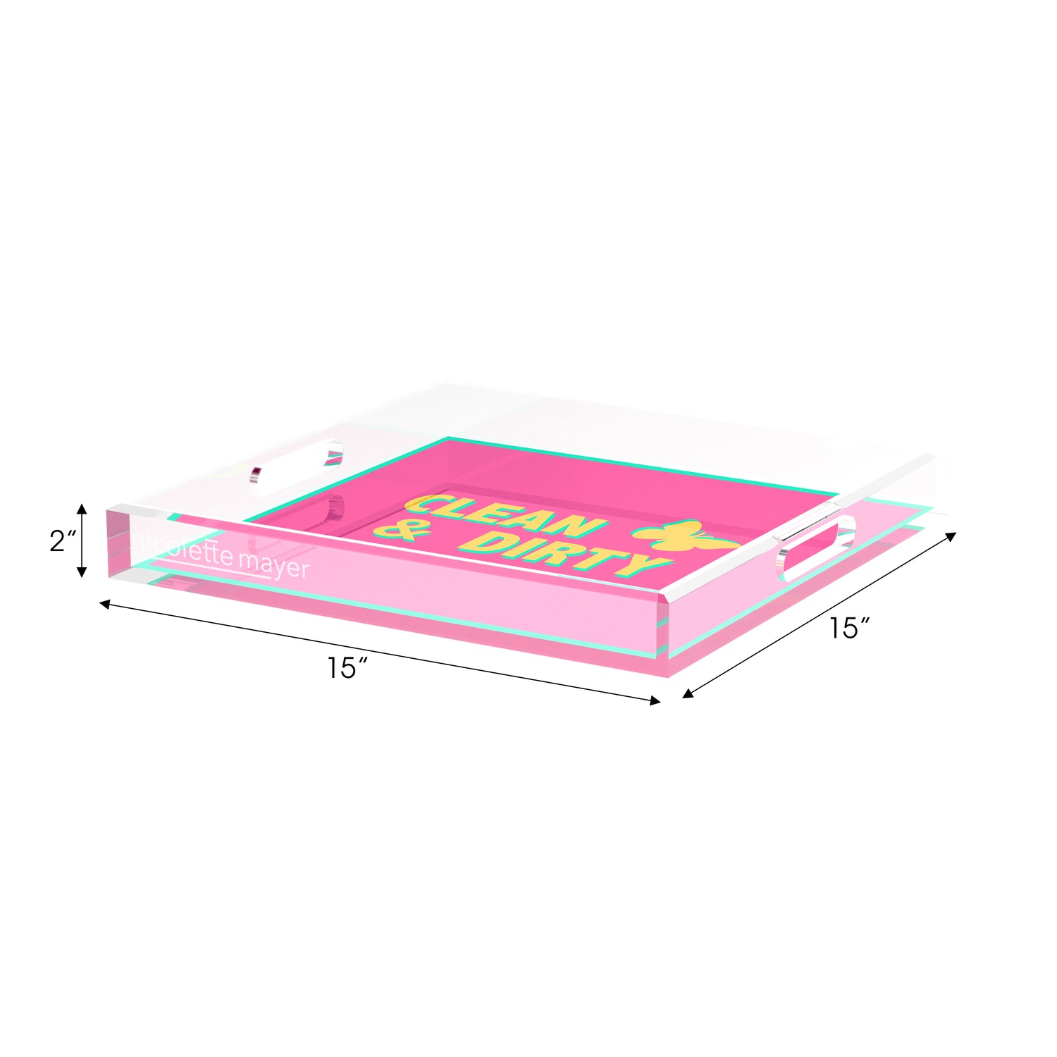 Canasta Clean and Dirty Pink Yellow 15X15 Acrylic Tray - nicolettemayer.com 