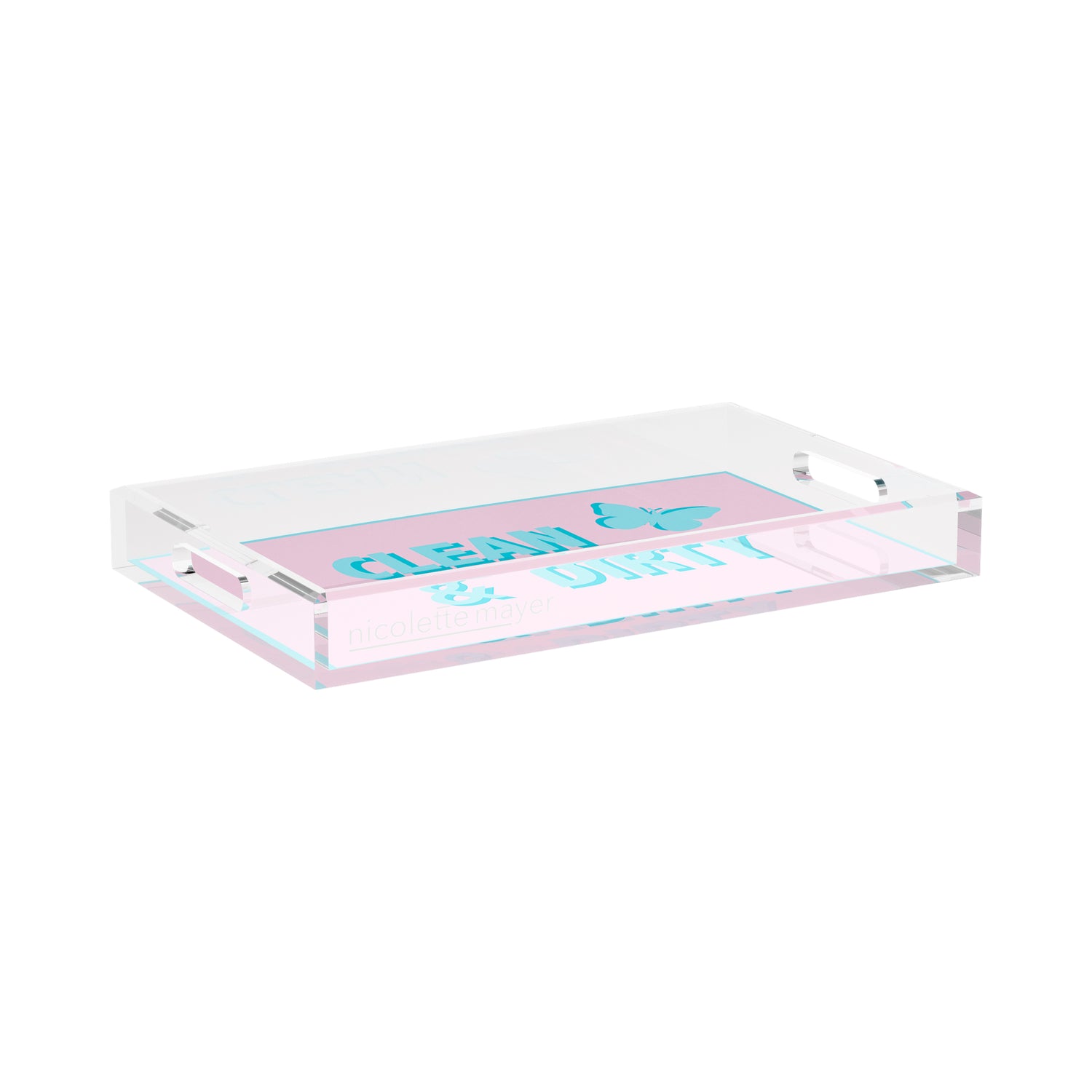 Canasta Clean and Dirty Pale Pink Blue 17X10.5 Acrylic Tray - nicolettemayer.com 