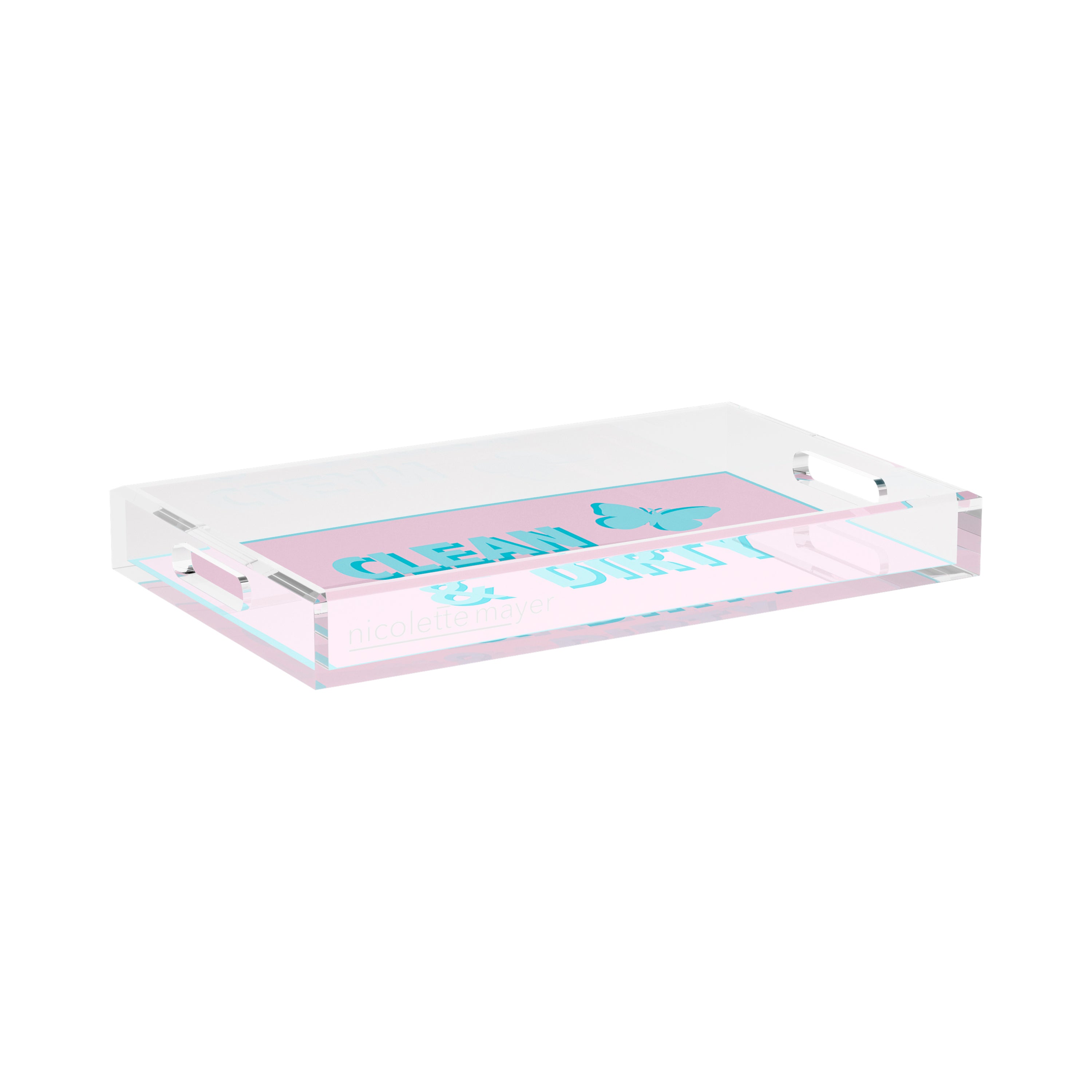 Canasta Clean and Dirty Pale Pink Blue 17X10.5 Acrylic Tray - nicolettemayer.com 