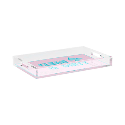 Canasta Clean and Dirty Pale Pink Blue 17X10.5 Acrylic Tray - nicolettemayer.com 