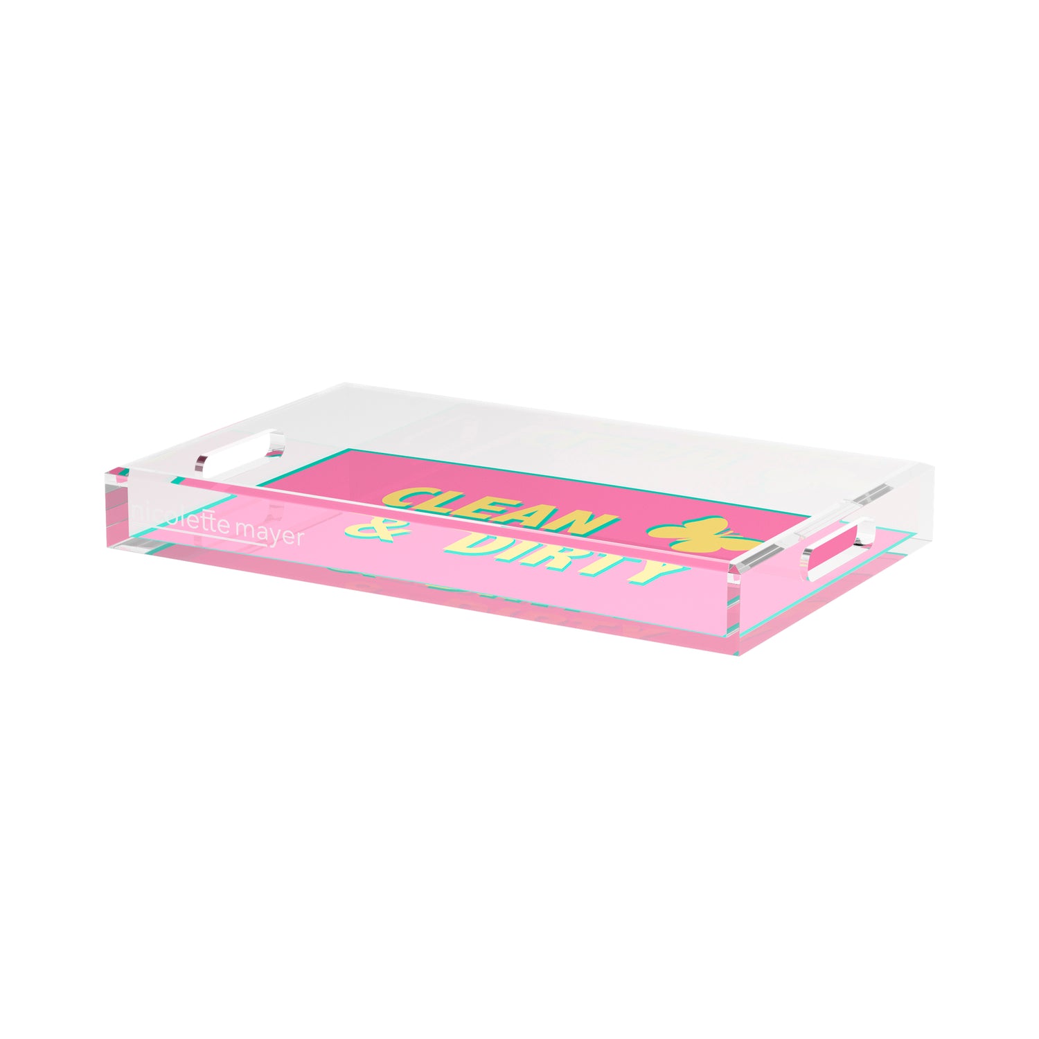 Canasta Clean and Dirty Pink Yellow 17X10.5 Acrylic Tray - nicolettemayer.com 