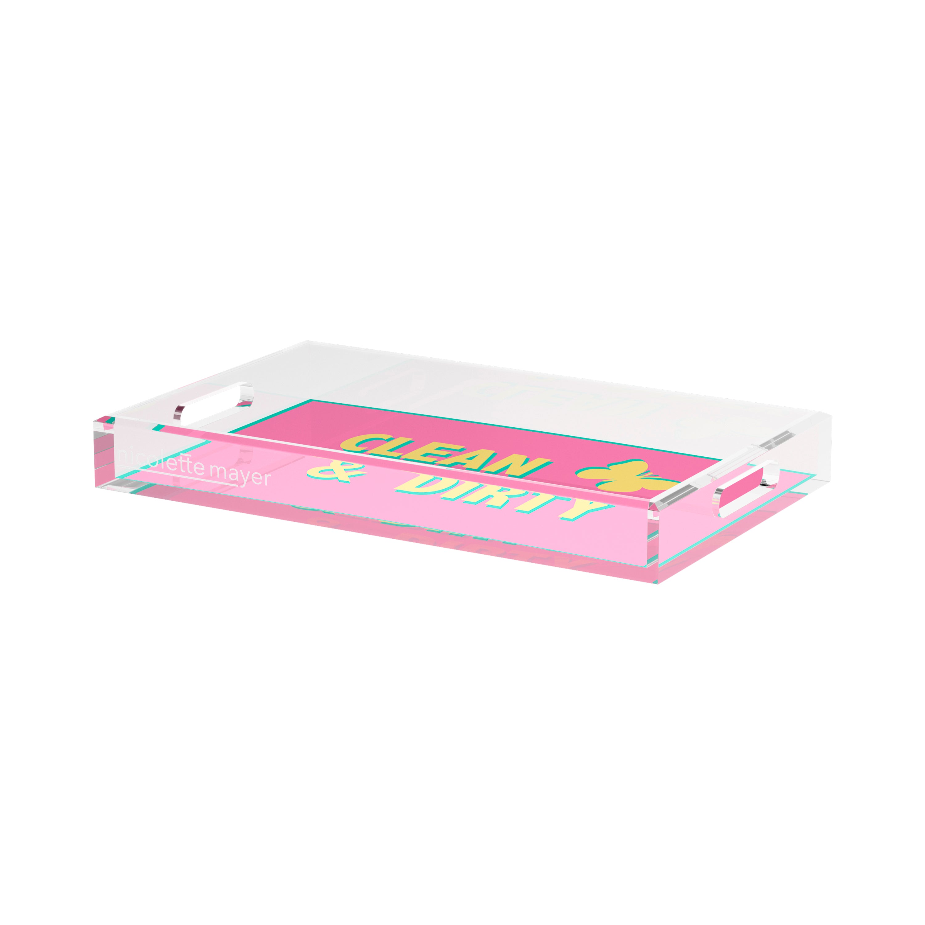Canasta Clean and Dirty Pink Yellow 17X10.5 Acrylic Tray - nicolettemayer.com 