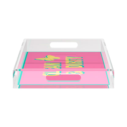 Canasta Clean and Dirty Pink Yellow 17X10.5 Acrylic Tray - nicolettemayer.com 
