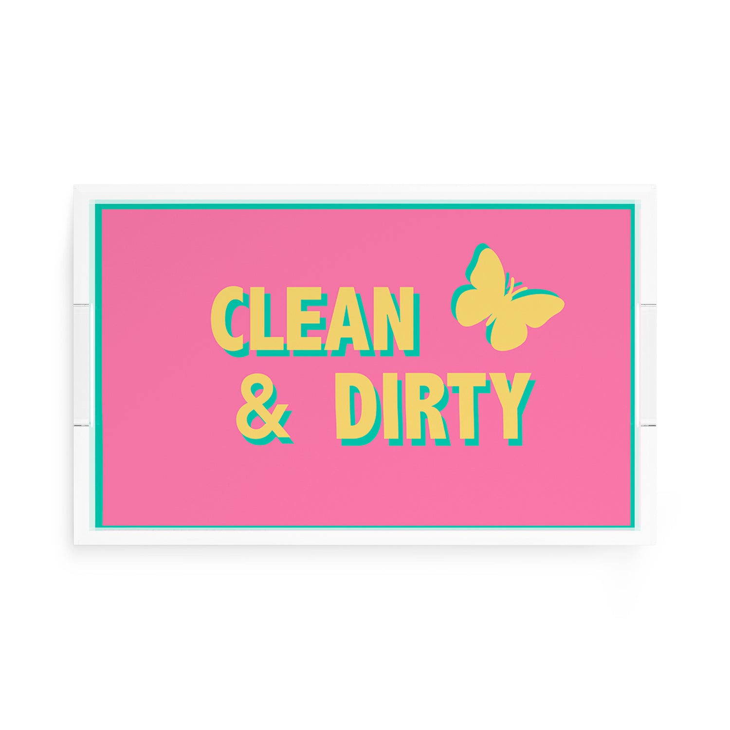 Canasta Clean and Dirty Pink Yellow 17X10.5 Acrylic Tray - nicolettemayer.com 