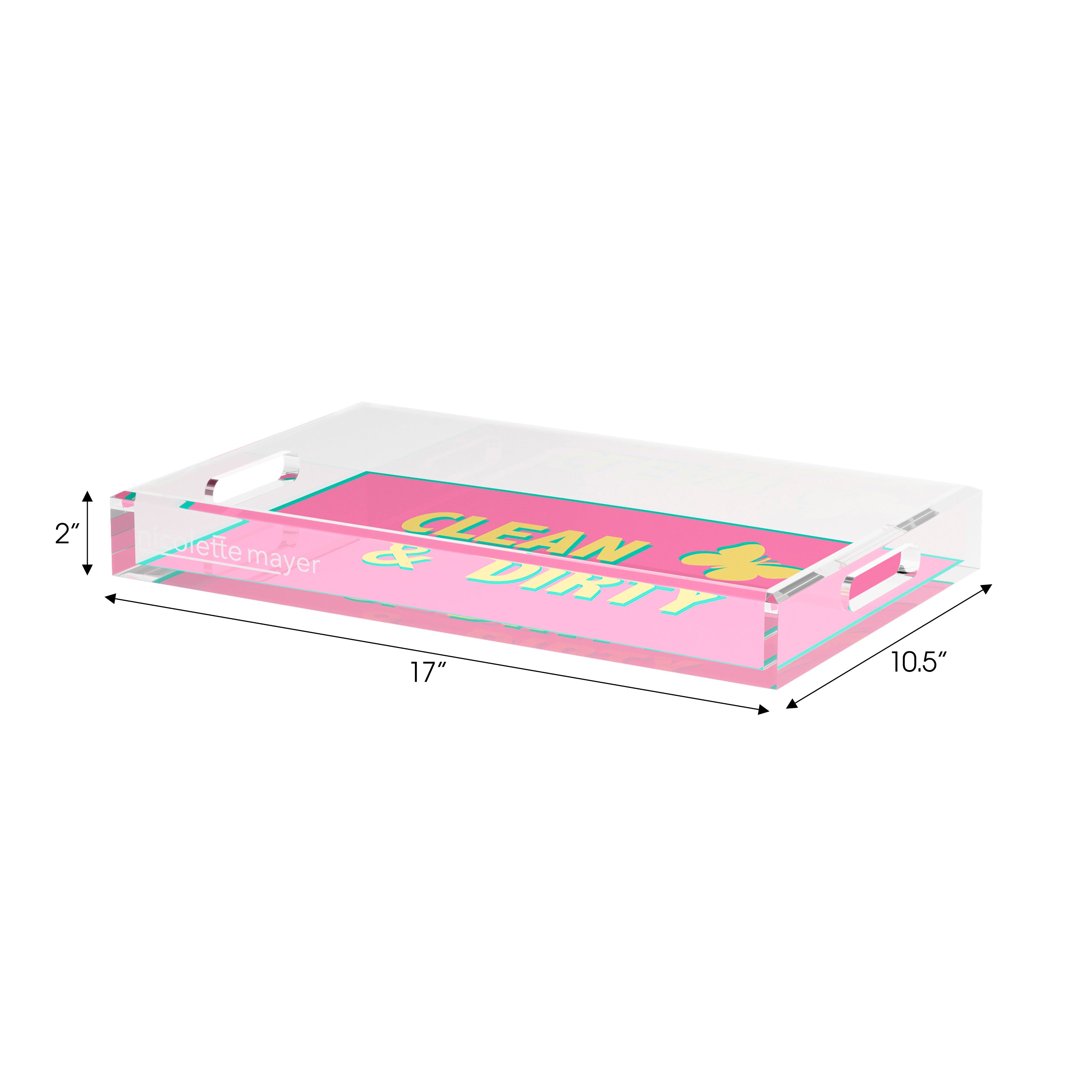 Canasta Clean and Dirty Pink Yellow Set of 3 Acrylic Tray - nicolettemayer.com 