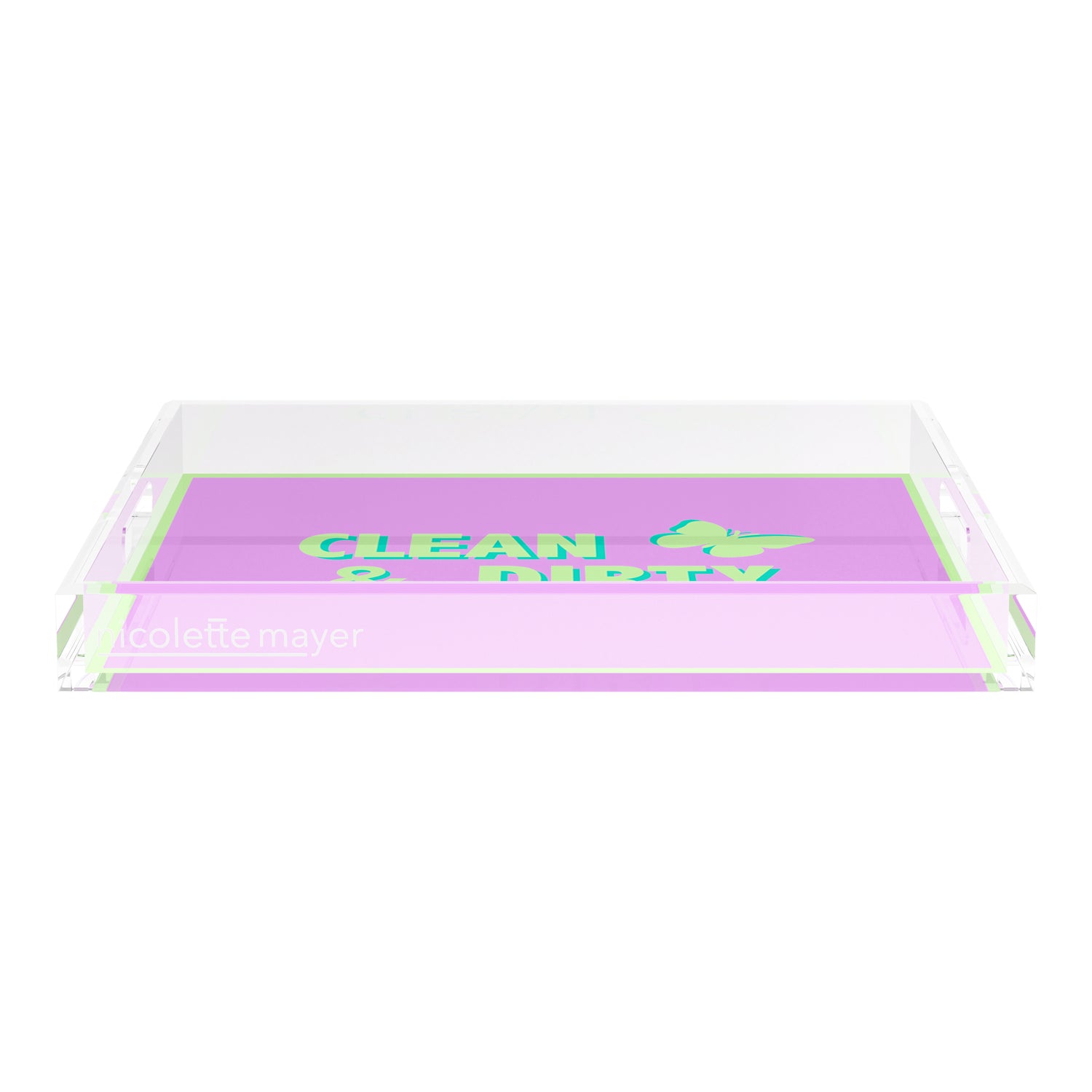 Canasta Clean and Dirty Lime Lilac 18X18 Acrylic Tray - nicolettemayer.com 