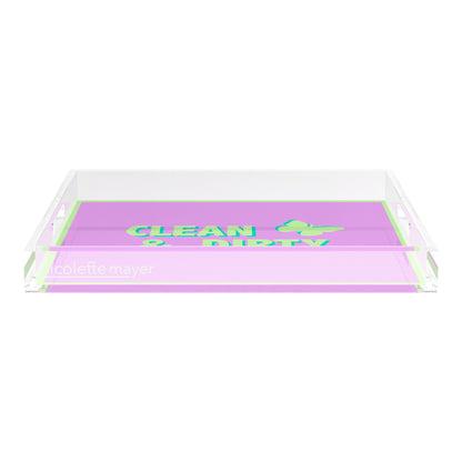 Canasta Clean and Dirty Lime Lilac 18X18 Acrylic Tray - nicolettemayer.com 