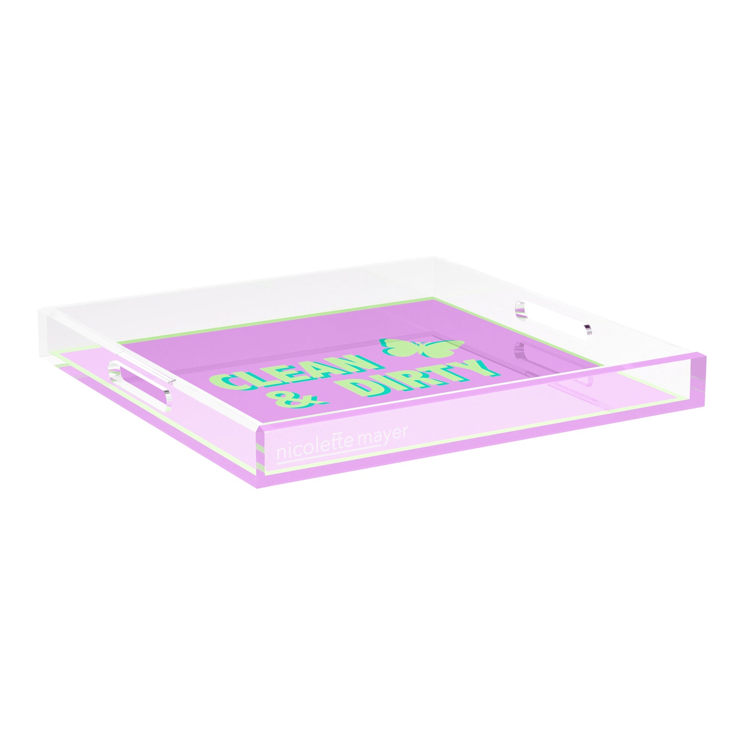 Canasta Clean and Dirty Lime Lilac 18X18 Acrylic Tray - nicolettemayer.com 