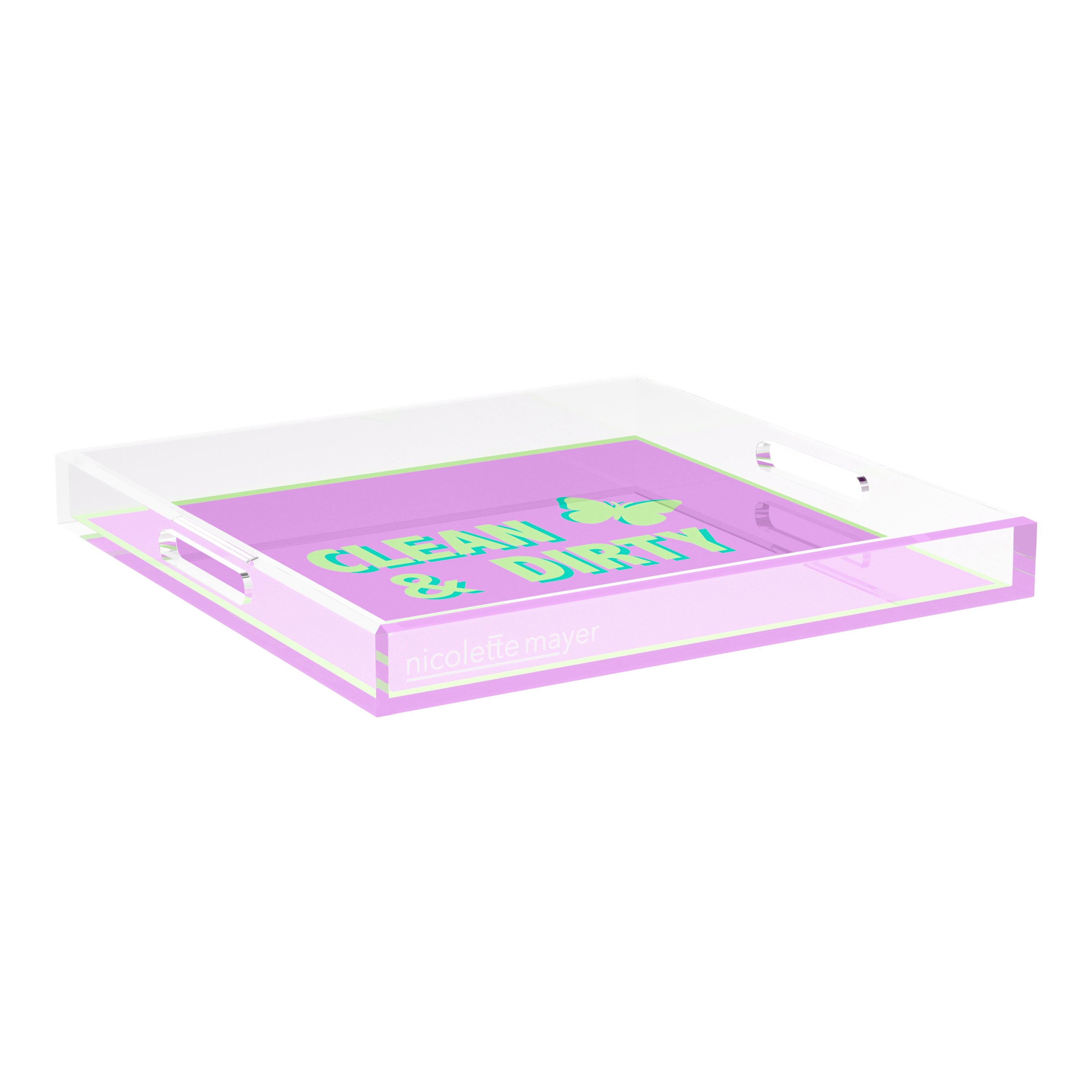 Canasta Clean and Dirty Lime Lilac 18X18 Acrylic Tray - nicolettemayer.com 
