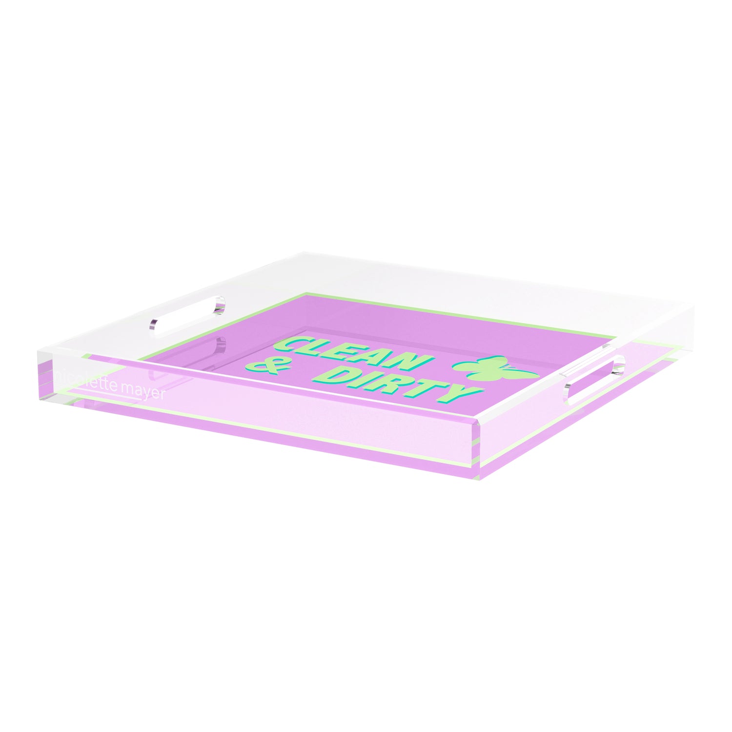 Canasta Clean and Dirty Lime Lilac 18X18 Acrylic Tray - nicolettemayer.com 